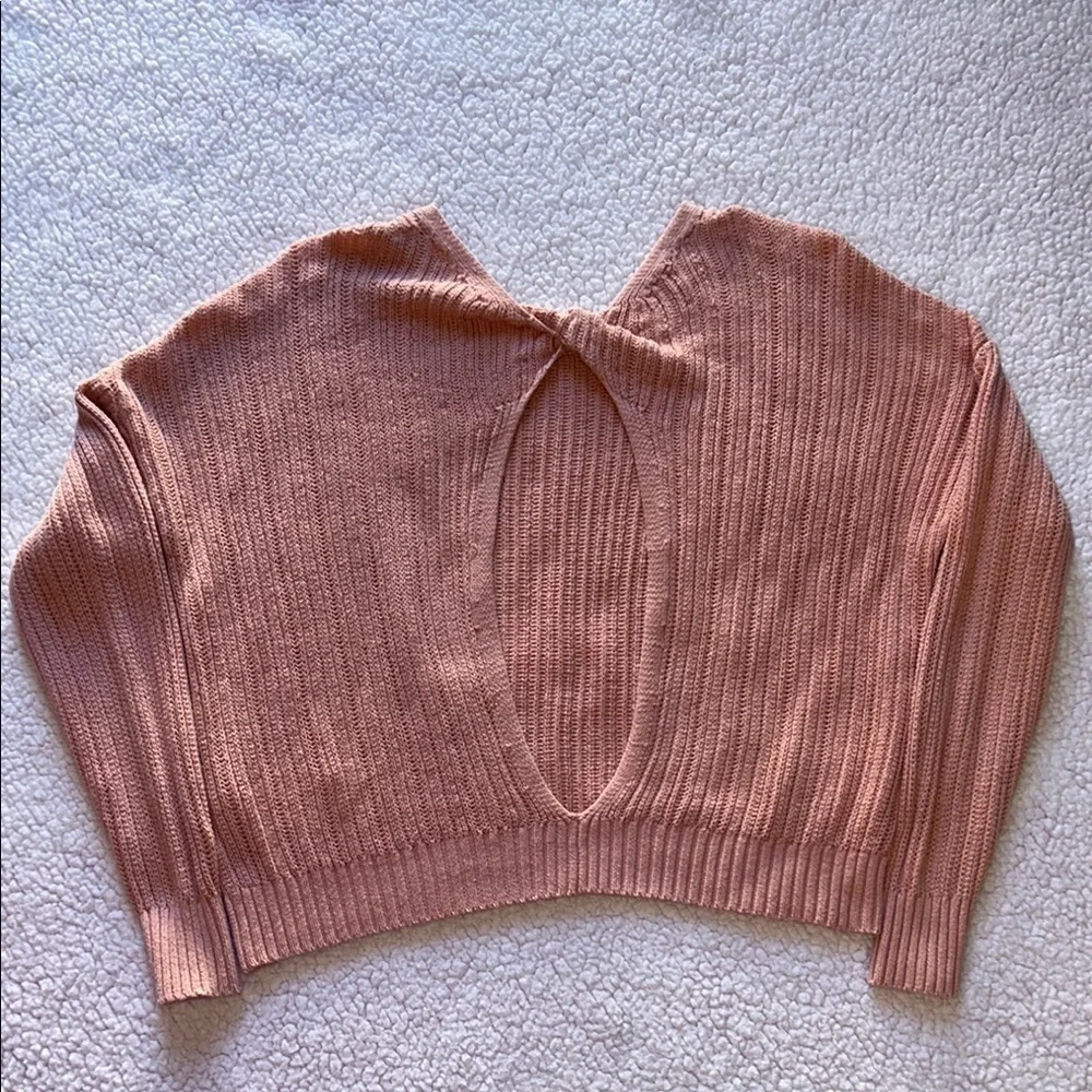 Hollister Pink V-Neck Cropped Sweater Ribbed Knit